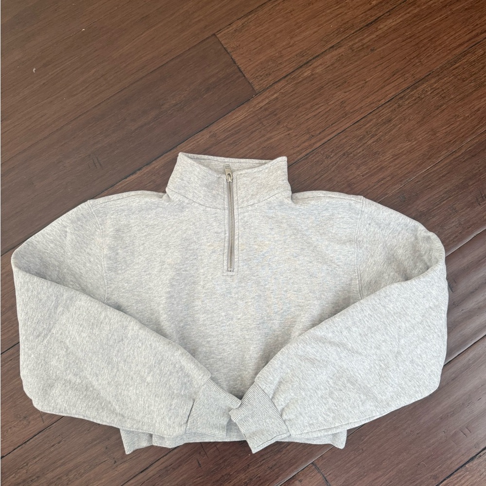 TNA Gray Crop Quarter-Zip Pullover